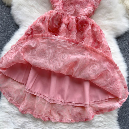 Sweetheart Pink Spaghetti Straps A-Line Printed Chiffon Short Stunning Party Dress ED02920