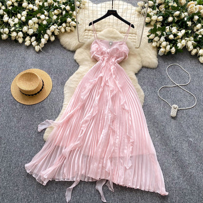 Sweetheart Pink Spaghetti Straps Sheath Chiffon Dress Cocktail Party Dress ED02924