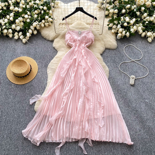 Sweetheart Pink Spaghetti Straps Sheath Chiffon Dress Cocktail Party Dress ED02924