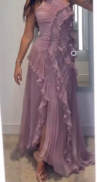 Elegant Purple Halter A-Line Chiffon Ruffles Long Prom Dresses Birthday Party Dress ED02931