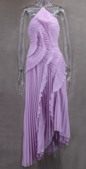 Elegant Purple Halter A-Line Chiffon Ruffles Long Prom Dresses Birthday Party Dress ED02931
