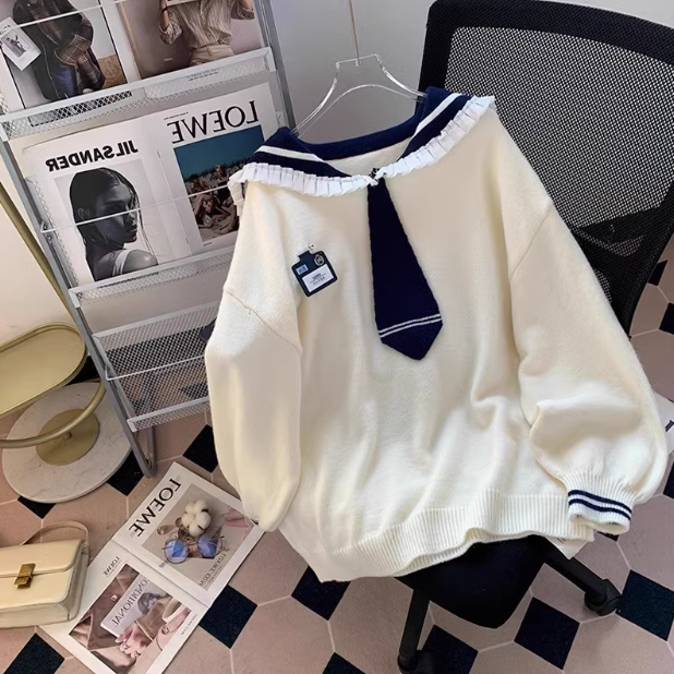 Navy Collar Preppy Pullover ED0293