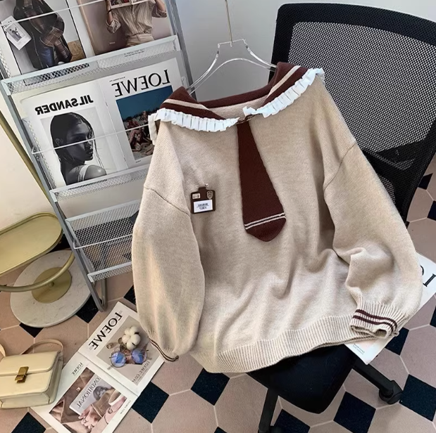 Navy Collar Preppy Pullover ED0293