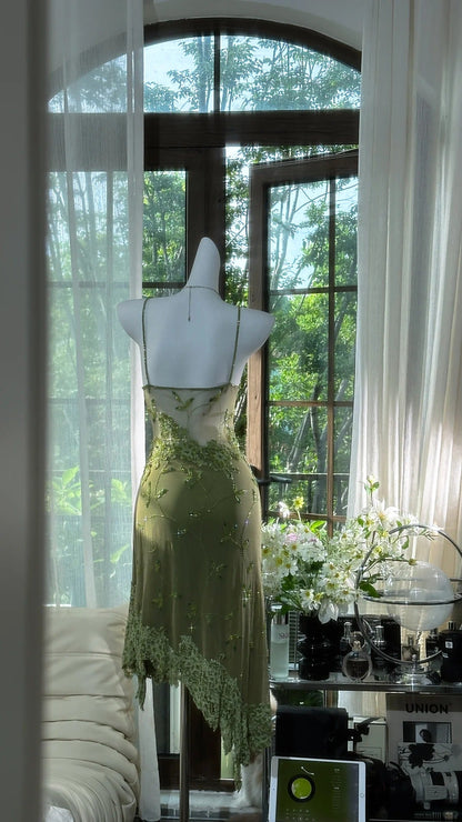 Stunning Green Spaghetti Straps A-Line Chiffon Beaded Short Prom Dresses ED02951