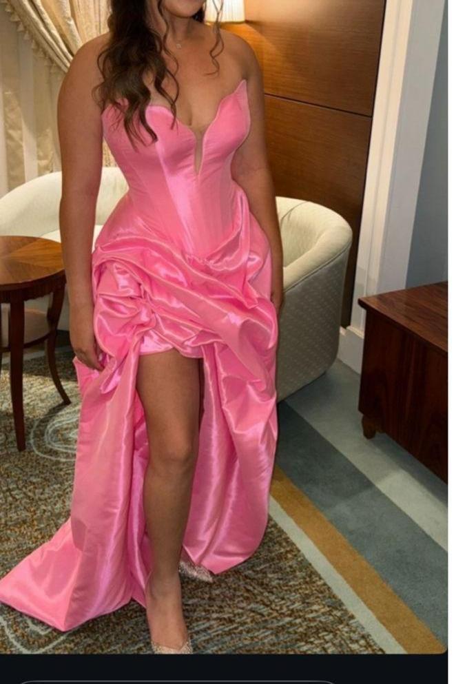 Gorgeous Hot Pink A-Line Strapless Taffeta Long Prom Dresses Formal Evening Gowns ED02971