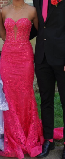 Sweet Hot Pink Sweetheart Mermaid Tulle Applique Long Prom Dresses Formal Evening Gowns ED02976