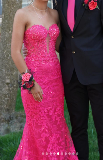 Sweet Hot Pink Sweetheart Mermaid Tulle Applique Long Prom Dresses Formal Evening Gowns ED02976