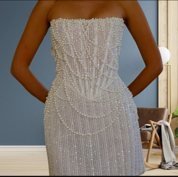 Sweet White Strapless Bodycon Beaded Short Evening Dress Birthday Party Dress ED02983