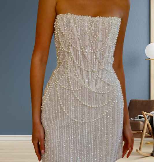 Sweet White Strapless Bodycon Beaded Short Evening Dress Birthday Party Dress ED02983