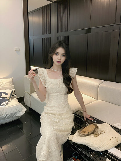 Tea Break French Lace Embroidery Floral Ruffle Dress ED0298