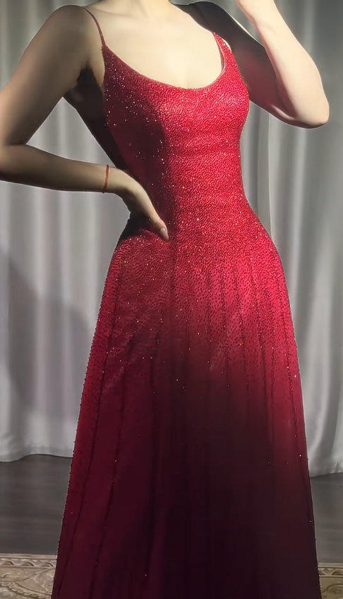 Gorgeous Gradient Pink Spaghetti Straps A-Line Chiffon Beading Long Prom Dresses Elegant Birthday Evening Gowns ED02994