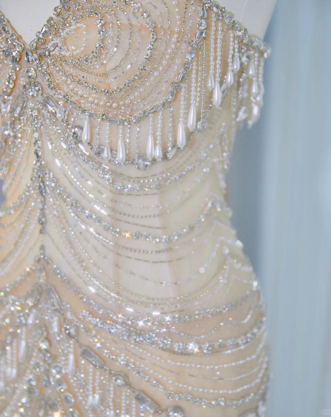 Stunning Light Champagne Sweetheart Mermaid Tulle Beading Long Prom Dresses Formal Evening Gowns ED02995