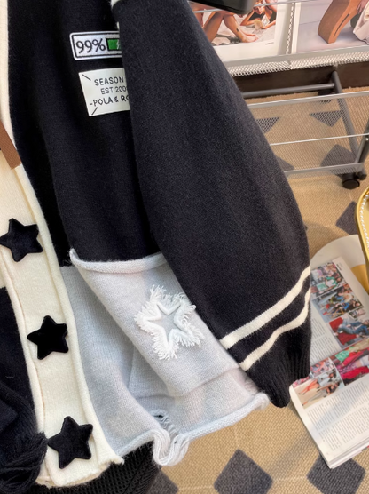 Niche patchwork loose knitted cardigan ED0300