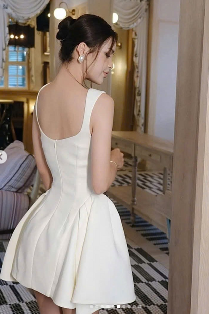 Sweet White Square Neck A-Line Satin Short Party Dresses Sweet 16 Birthday Dress ED03035