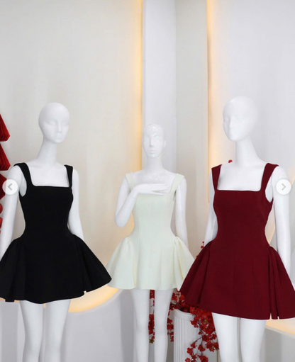 Sweet White Square Neck A-Line Satin Short Party Dresses Sweet 16 Birthday Dress ED03035