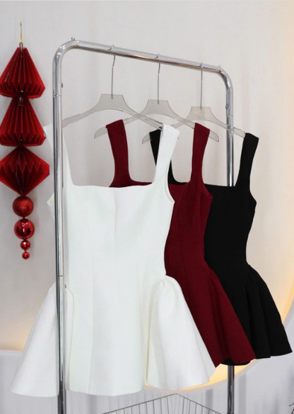 Sweet White Square Neck A-Line Satin Short Party Dresses Sweet 16 Birthday Dress ED03035