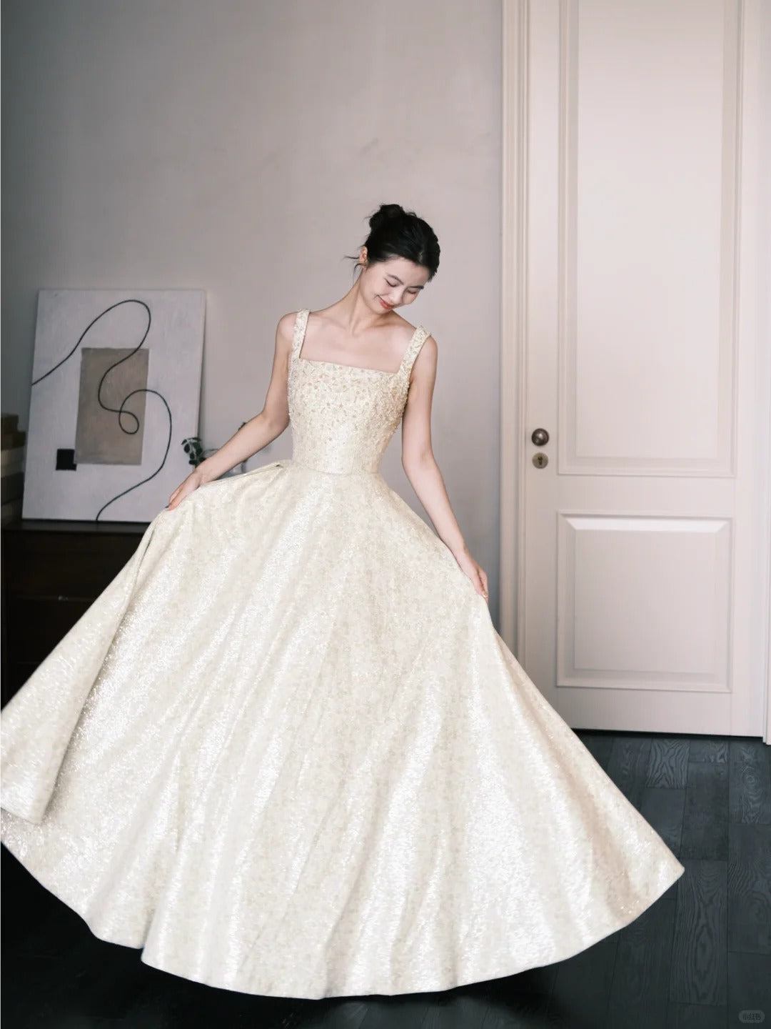 Elegant Square Neck A-Line Beaded Long Prom Dresses Sweet Birthday Evening Gowns ED03047