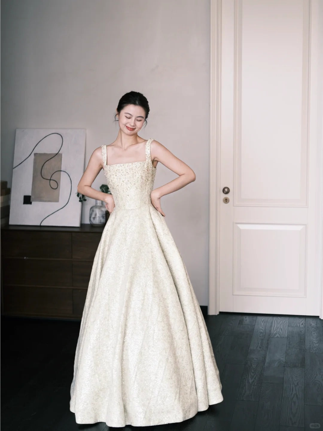 Elegant Square Neck A-Line Beaded Long Prom Dresses Sweet Birthday Evening Gowns ED03047