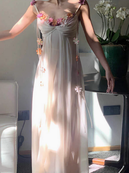 French style three-dimensional flower design suspender dress ED0304