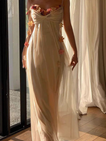 French style three-dimensional flower design suspender dress ED0304