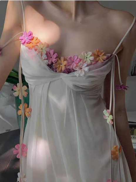 French style three-dimensional flower design suspender dress ED0304