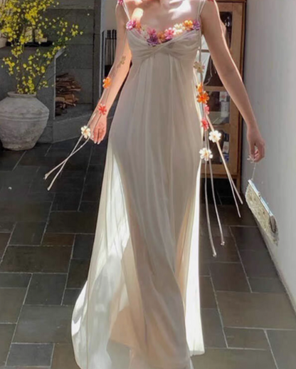 French style three-dimensional flower design suspender dress ED0304