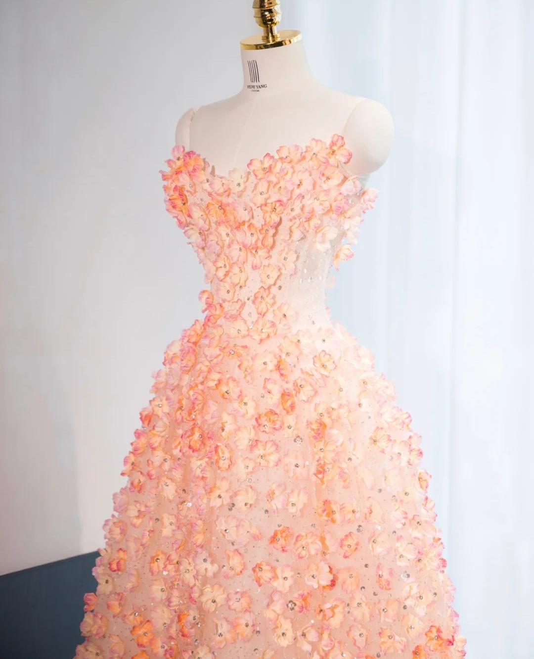 Orange Sweetheart A-Line Tulle Stunning Prom Dresses with 3D Appliques Sweet 16 Dress ED03061