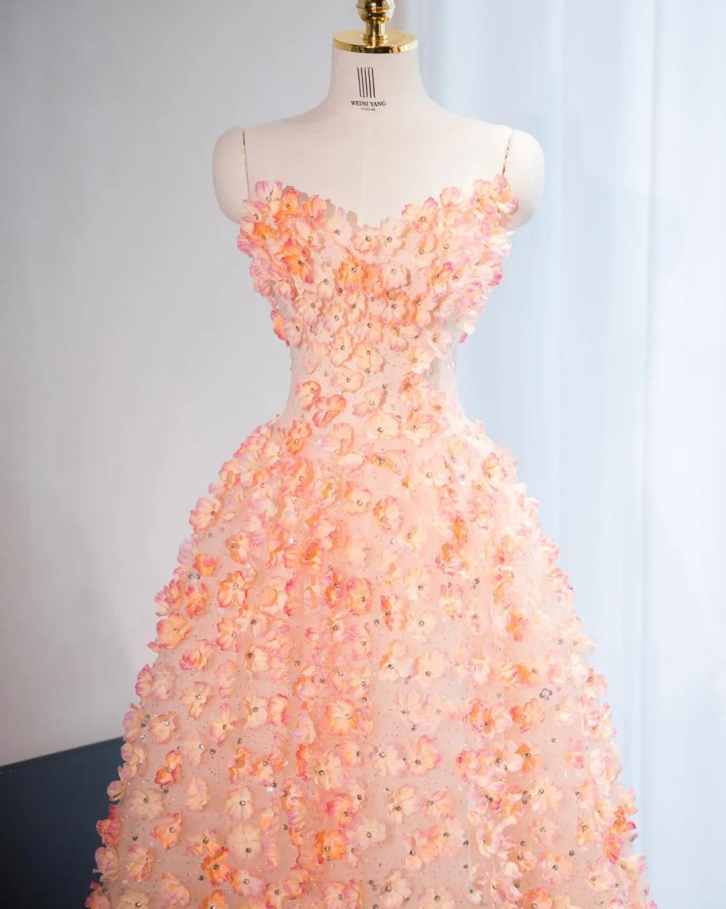 Orange Sweetheart A-Line Tulle Stunning Prom Dresses with 3D Appliques Sweet 16 Dress ED03061