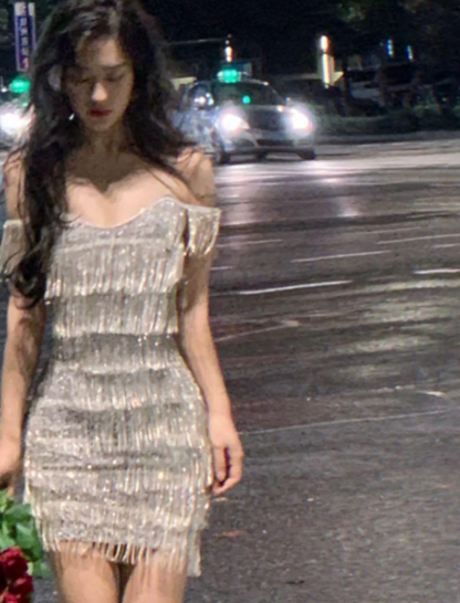 Glitter Silver Spaghetti Strap Sheath Short Beaded Fashion Party Dress ED03065