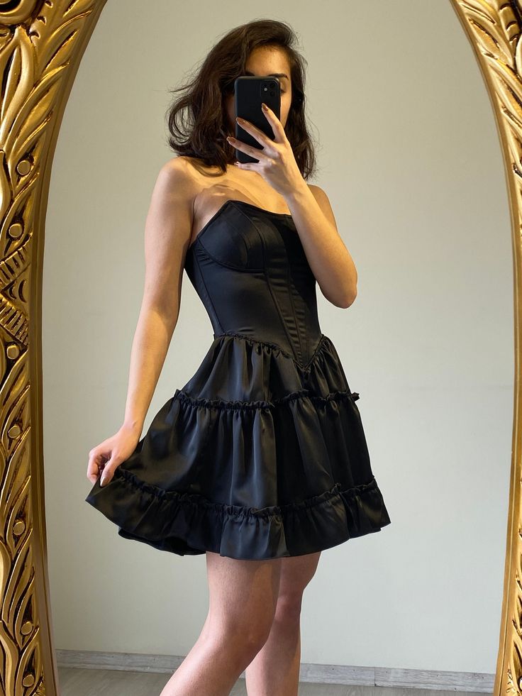 Elegant Black Strapless Bodycon A-Line Satin Short Party Dress Fashionable Homecoming Dress ED03070