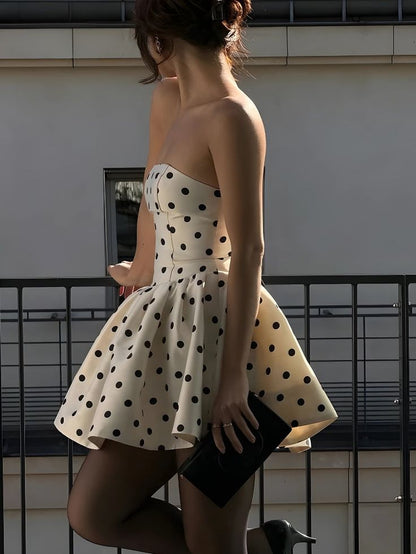 Gorgeous Strapless Polka Dot A-Line Satin Short Party Dress ED03078
