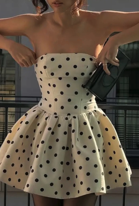 Gorgeous Strapless Polka Dot A-Line Satin Short Party Dress ED03078