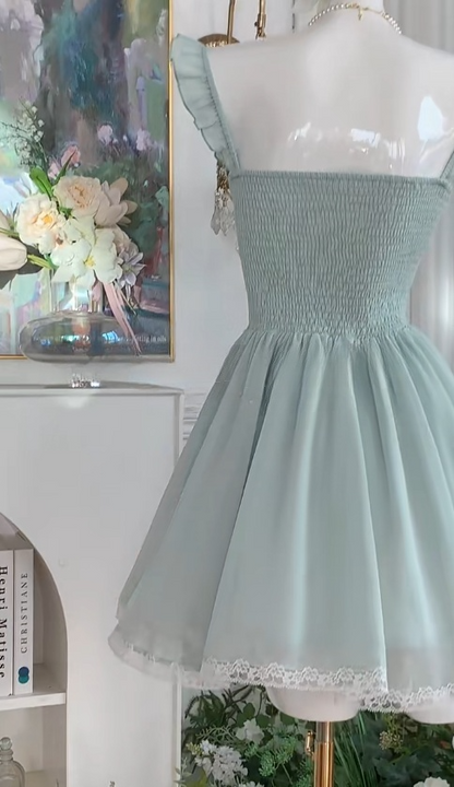 Sweet Green A-Line Chiffon Lace Short Birthday Party Dress ED03084