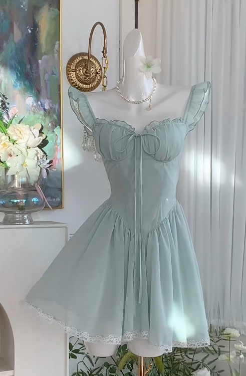 Sweet Green A-Line Chiffon Lace Short Birthday Party Dress ED03084