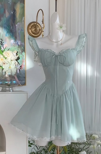 Sweet Green A-Line Chiffon Lace Short Birthday Party Dress ED03084