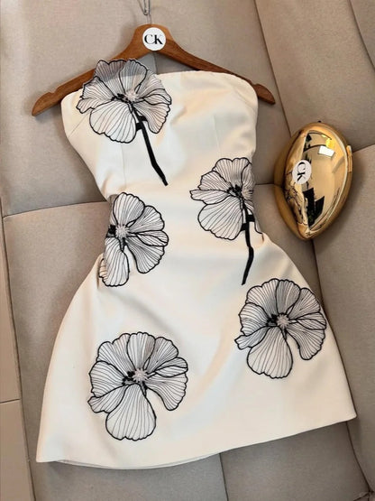 Elegant White Strapless Sheath Satin Short Evening Dress Fashion Party Dress ED03086