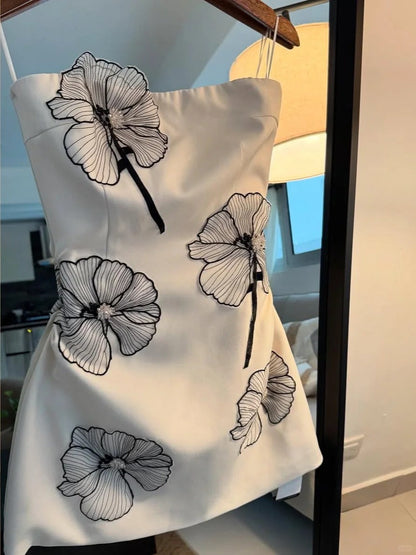 Elegant White Strapless Sheath Satin Short Evening Dress Fashion Party Dress ED03086