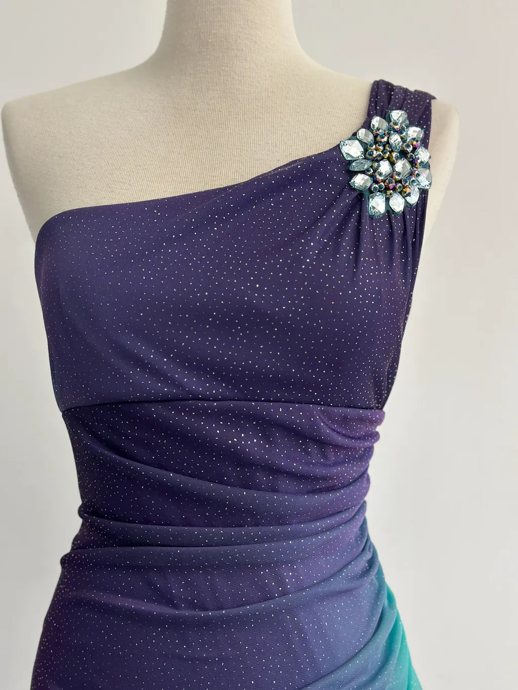 Glitter Navy Blue One Shoulder Sheath Chiffon Prom Dress Formal Elegant Evening Gowns ED03095