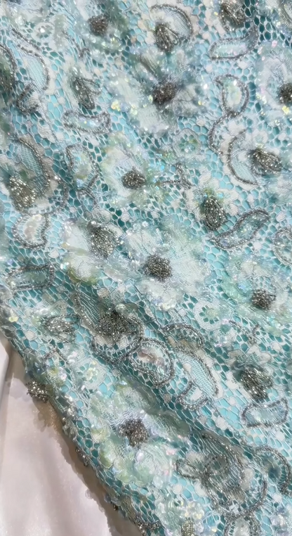 Stunning Blue Jewel Sheath Lace Beaded Short Retro Evening Gowns ED03109