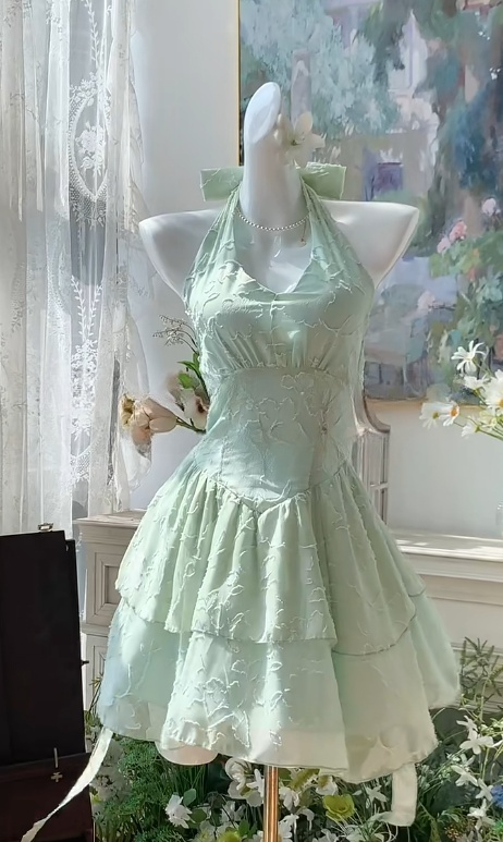 Sweet Green Halter A-Line Short Party Dress for Birthday & Cocktail Party ED03111