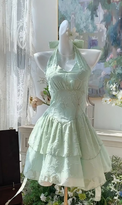 Sweet Green Halter A-Line Short Party Dress for Birthday & Cocktail Party ED03111