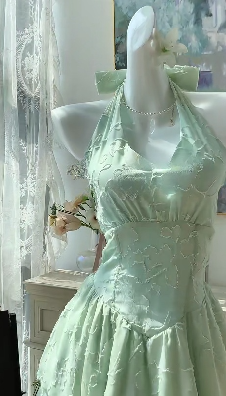 Sweet Green Halter A-Line Short Party Dress for Birthday & Cocktail Party ED03111