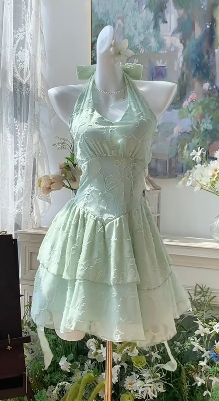 Sweet Green Halter A-Line Short Party Dress for Birthday & Cocktail Party ED03111