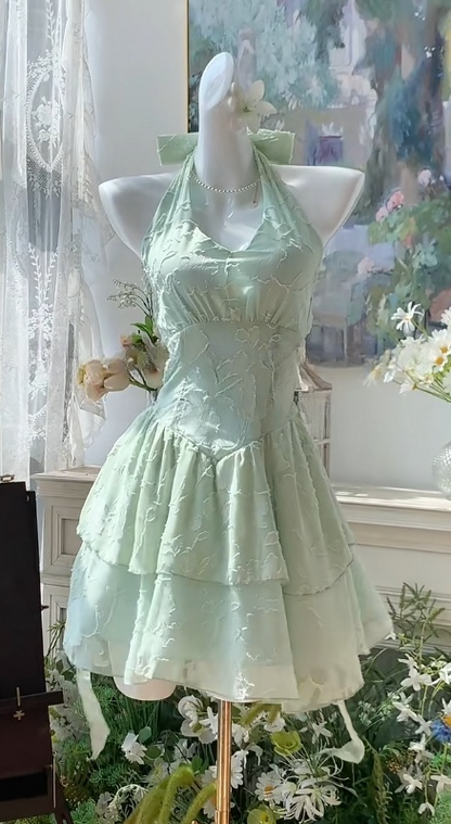 Sweet Green Halter A-Line Short Party Dress for Birthday & Cocktail Party ED03111