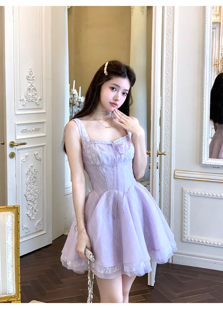 Fashion Purple Square Neck A-Line Tulle Short Evening Dress for Birthday Cute Homecoming Dress ED03118
