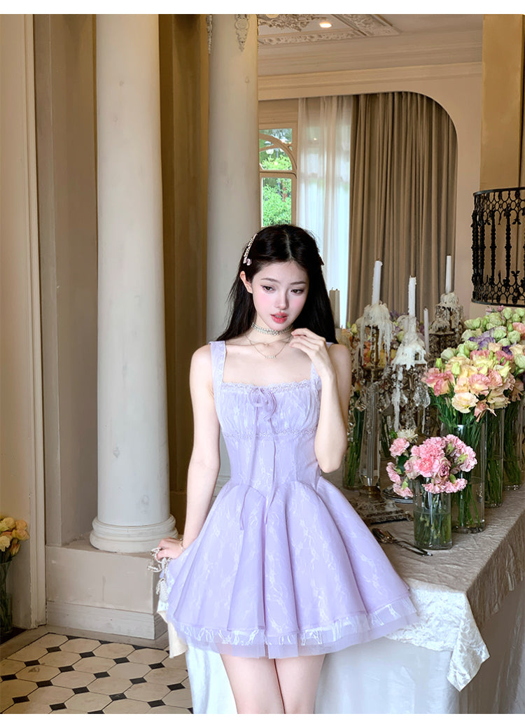 Fashion Purple Square Neck A-Line Tulle Short Evening Dress for Birthday Cute Homecoming Dress ED03118