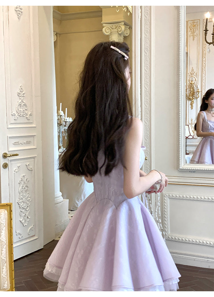 Fashion Purple Square Neck A-Line Tulle Short Evening Dress for Birthday Cute Homecoming Dress ED03118