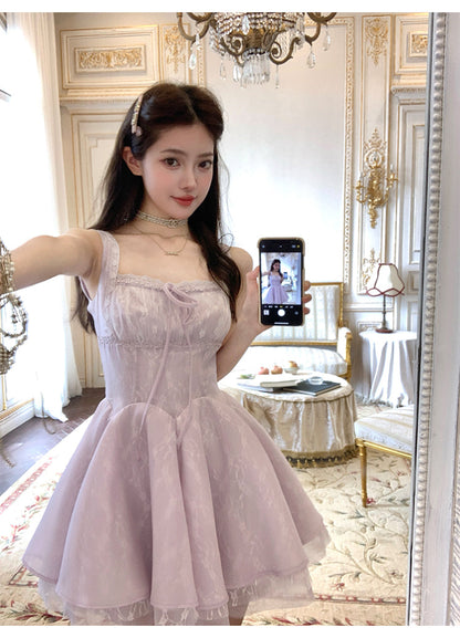 Fashion Purple Square Neck A-Line Tulle Short Evening Dress for Birthday Cute Homecoming Dress ED03118