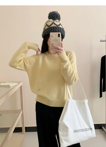 Korean style gentle solid color round neck long sleeve sweater ED0311