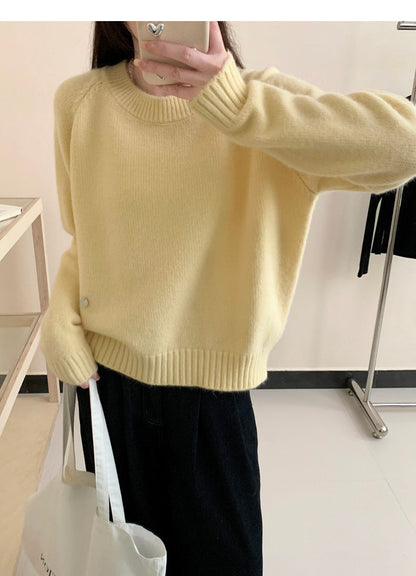 Korean style gentle solid color round neck long sleeve sweater ED0311